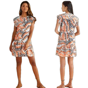 Marie Oliver Abstract Print Mini Dress - Orange, Black, White